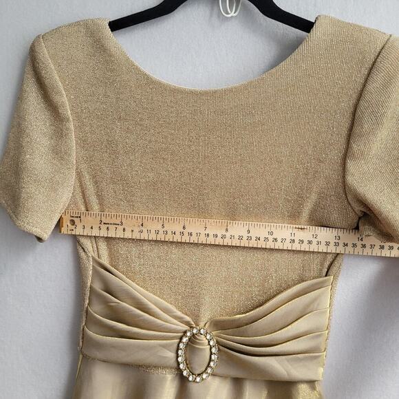 VTG Gold Evening Gown Sz 4 Formal Dress Short Sleeve 90s USA Old Hollywood Glam - Picture 8 of 15